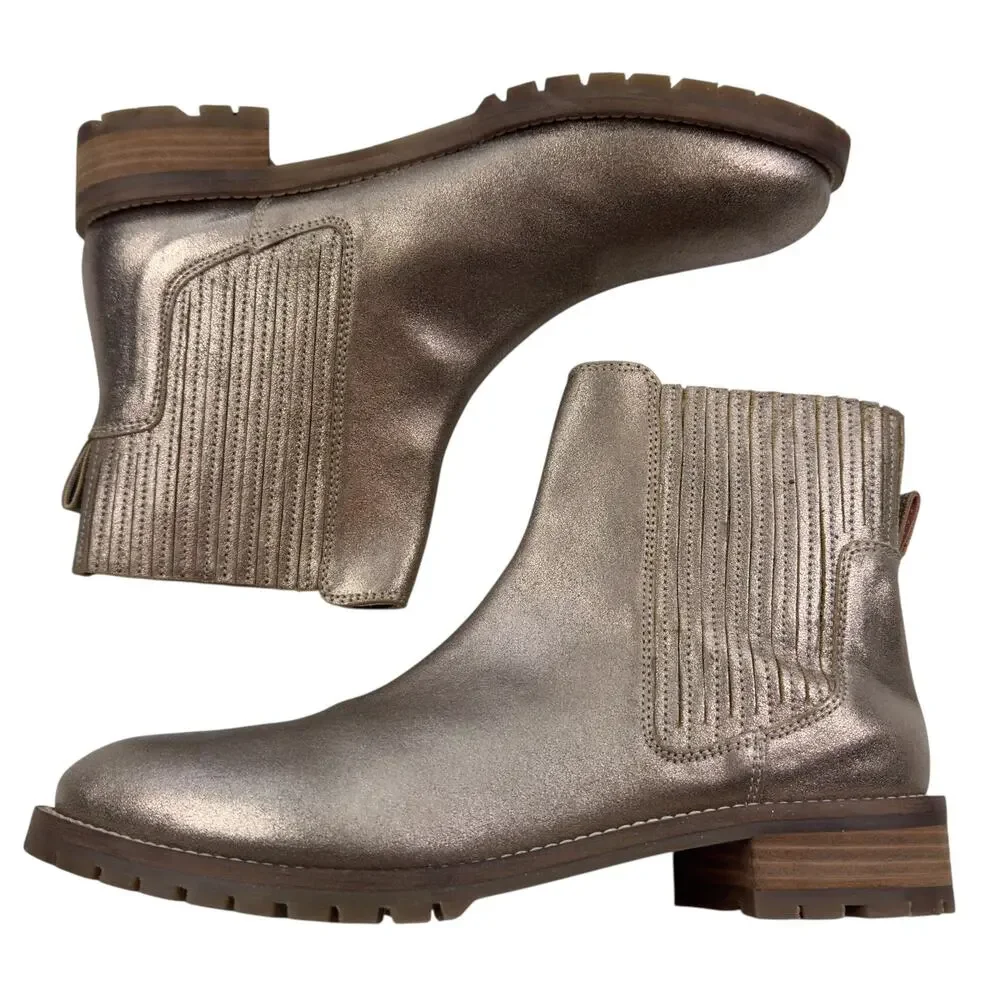 Boden Gusset Detail Gold Metallic Classic Elevated Chelsea Boots Women's 42/10.5